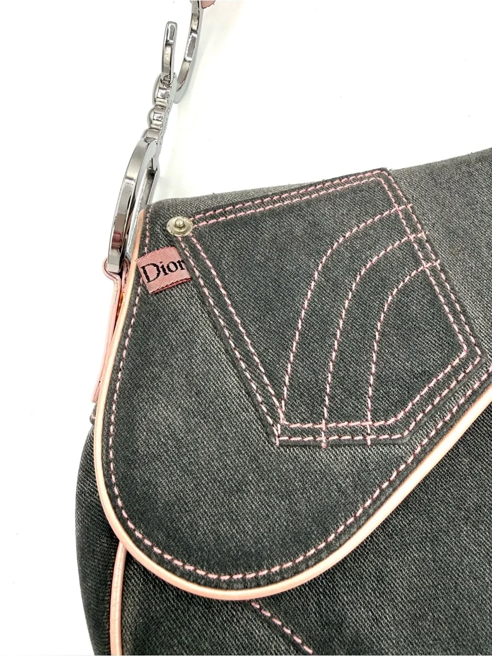Dior Gray and Pink Galliano Saddle Bag - Picture 3 of 15